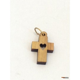 Olive Wood Cross-Heart of Jesus Pendant