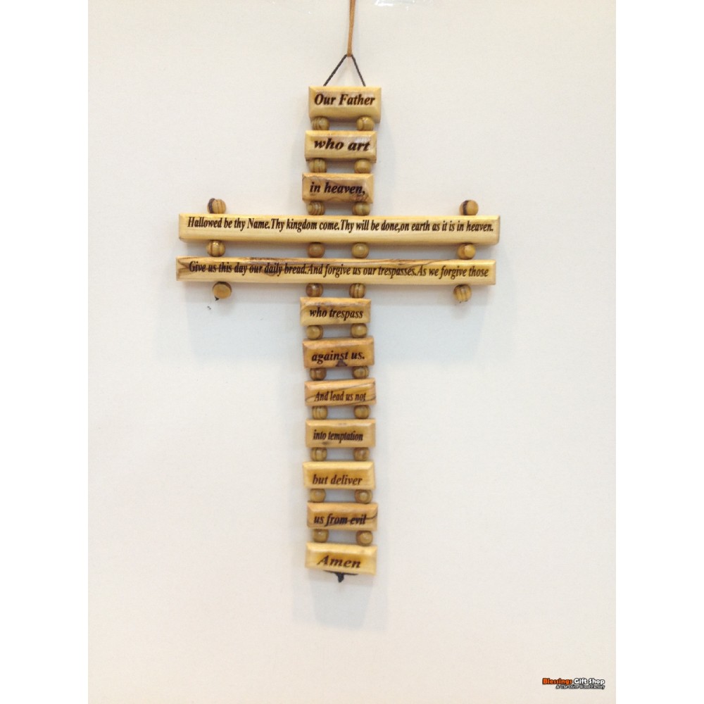 Olive Wood Our Father Cross-Small