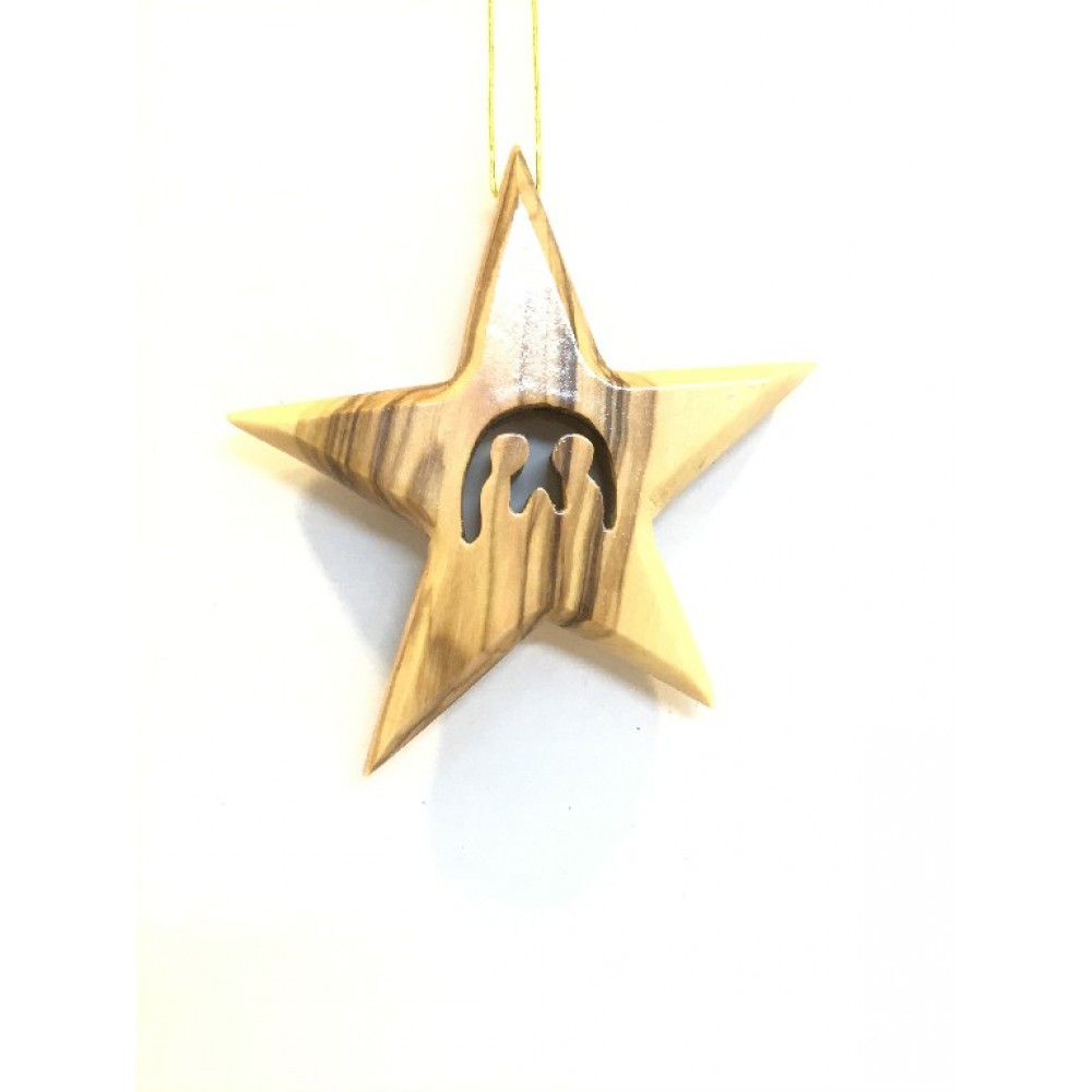 Olive wood christmas decorations star Holy Family