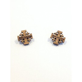 Olive Wood Jerusalem Cross Broch