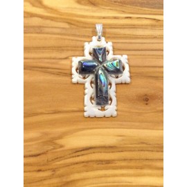 Mother of Pearl and Paua Shell Cross-Pendant