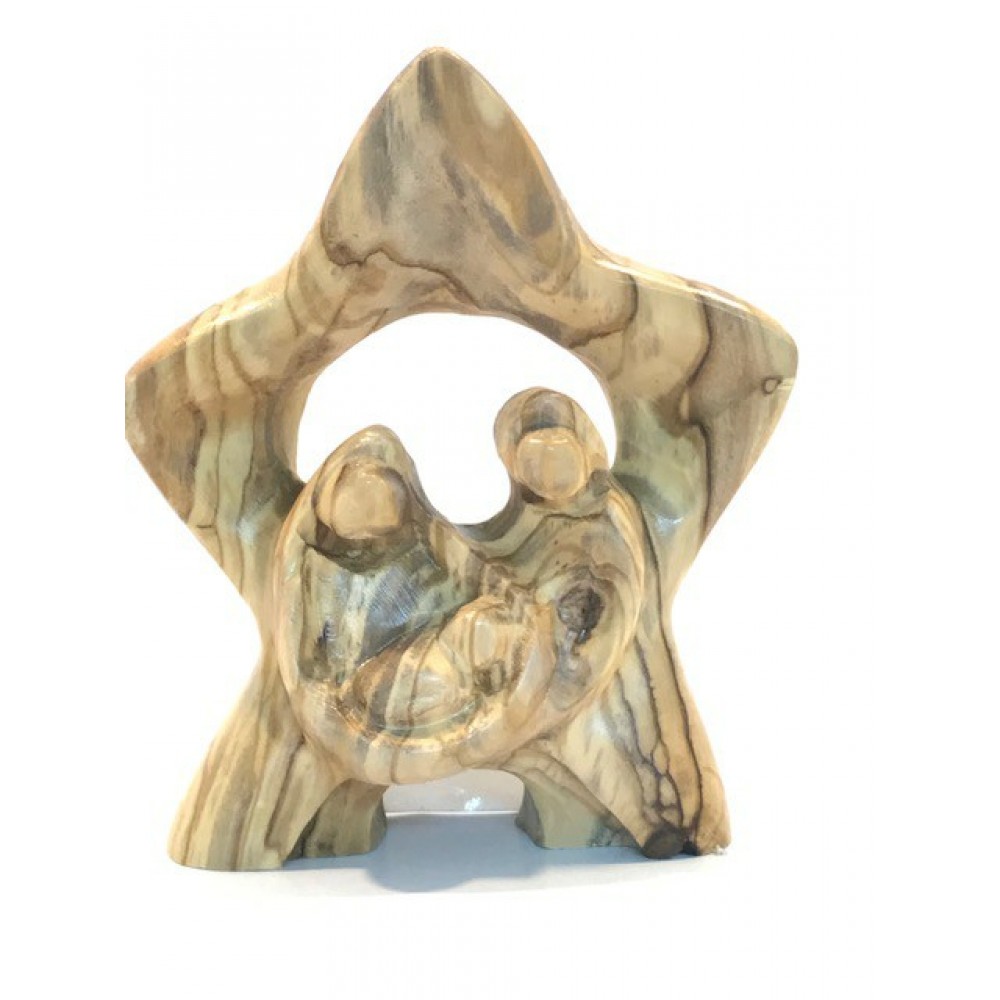 Olive wood star holy family 