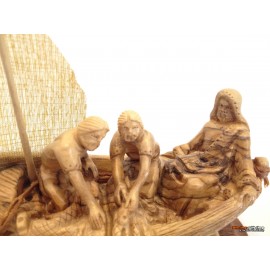 Olive Wood Boat -Jesus and Fishermen