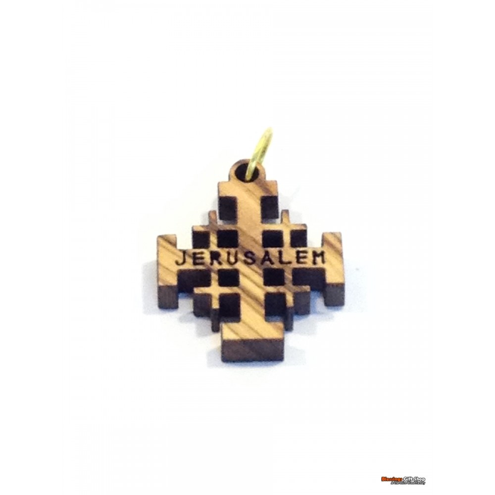 Olive Wood Jerusalem Cross - Pendant